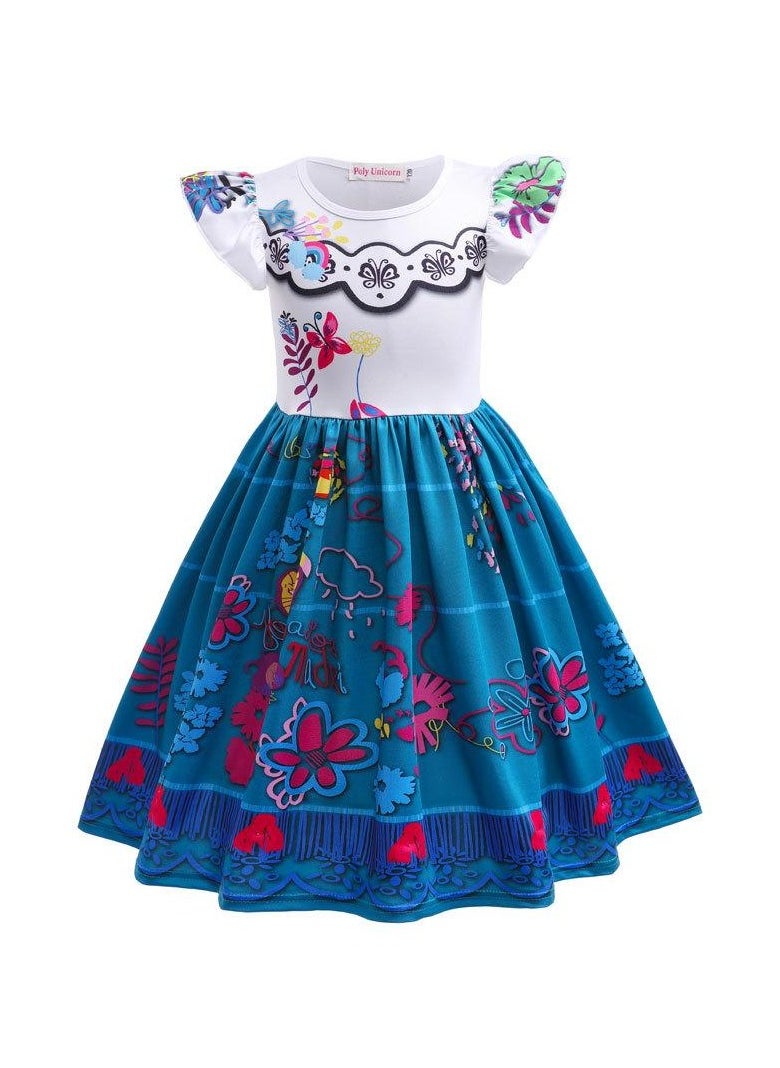 Children's Role Play Cosplay Costume Dress DJS52 Flying Sleeves Skirt Blue/White