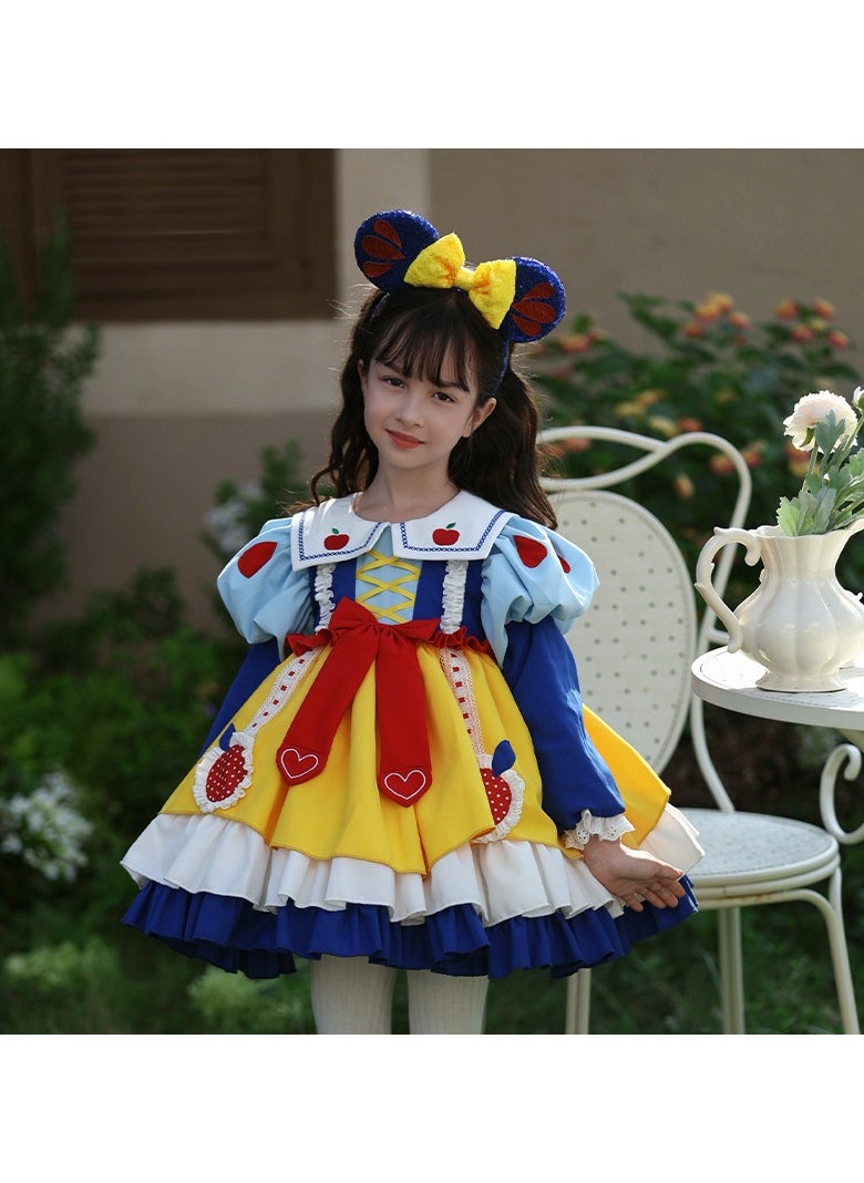 Girl's Lolita Fluffy Short Sleeve Dress Blue/White/Yellow