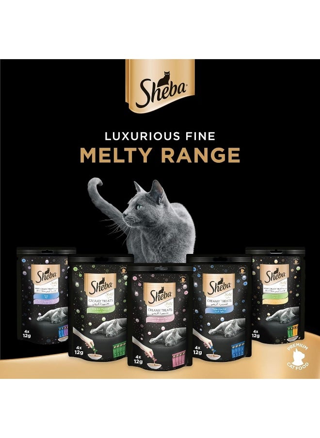 Sheba Melty Mixed Creamy Treats Chicken & White Fish Flavors Cat Food, Pack of 4 Sachets x 12 Bags x 12g, 576g