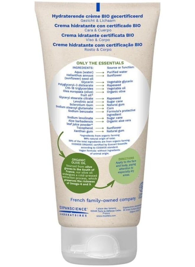 Mustela Certified Organic Hydrating Cream - Natural Body Lotion w/ Olive Oil, Aloe Vera & Sunflower Oil - For Baby, Kid & Adult - Fragrance Free, EWG Verified & Vegan 150ml