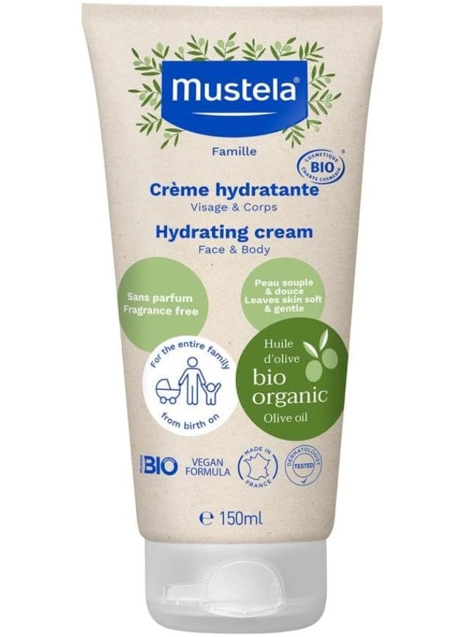 Mustela Certified Organic Hydrating Cream - Natural Body Lotion w/ Olive Oil, Aloe Vera & Sunflower Oil - For Baby, Kid & Adult - Fragrance Free, EWG Verified & Vegan 150ml