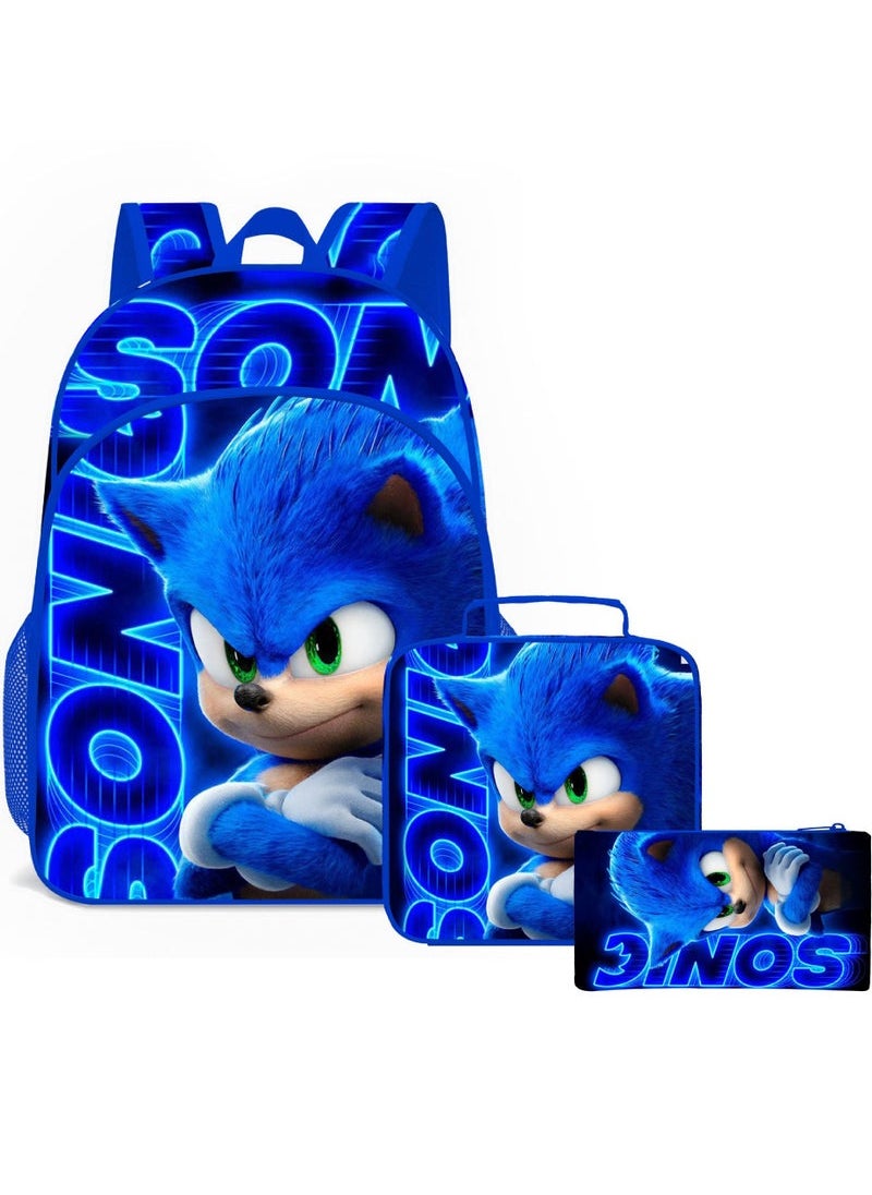 3 pcs/Set Sonic School Bag for Boys Girls Kids Backpack Child Crossbody Satchel Pencil Case Children