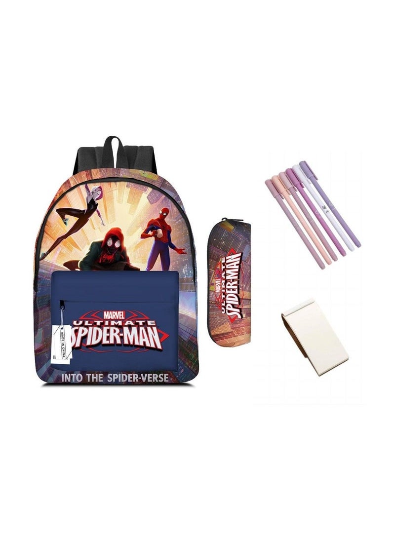 Spiderman Parallel Universe Backpack 3D Comic Book Bag Anime Cartoon Waterproof Backpack with Pencil Case for Primary School Boys