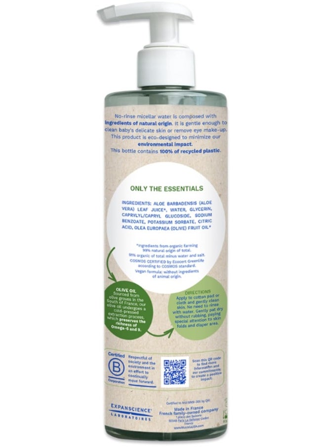 Mustela Bio Organic No-Rinse Fragrance-Free Baby Micellar Cleansing Water For Face And Body 400ml