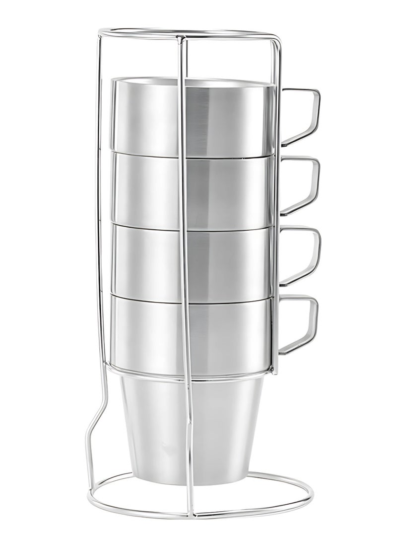 Stackable Stainless Steel Mug Set with Metal Stand