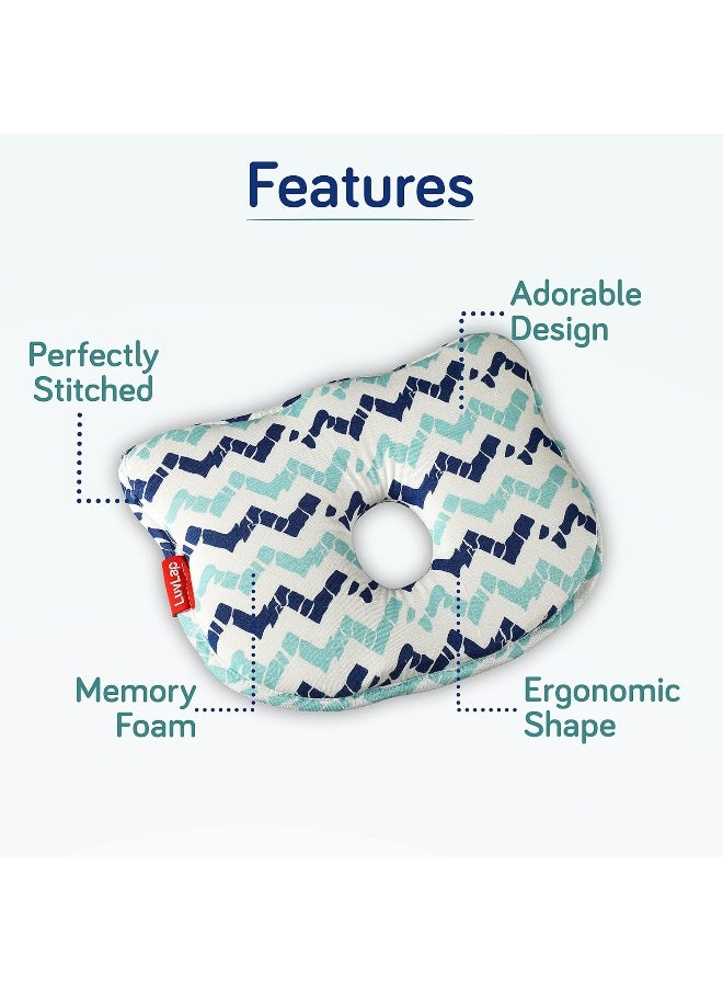 Luv Lap Memory Foam Baby Head Shaping Pillow, Baby Pillow for Preventing Flat Head Syndrome, 0m+ to 12 Months, 25 cm X 21 cm X 4.2 cm, Bunny Shape, Zigzag Print (Sky Blue)