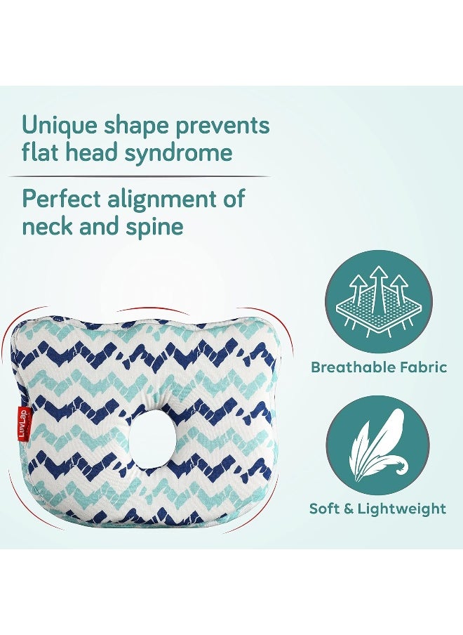 Luv Lap Memory Foam Baby Head Shaping Pillow, Baby Pillow for Preventing Flat Head Syndrome, 0m+ to 12 Months, 25 cm X 21 cm X 4.2 cm, Bunny Shape, Zigzag Print (Sky Blue)