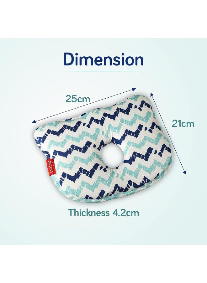 Luv Lap Memory Foam Baby Head Shaping Pillow, Baby Pillow for Preventing Flat Head Syndrome, 0m+ to 12 Months, 25 cm X 21 cm X 4.2 cm, Bunny Shape, Zigzag Print (Sky Blue)