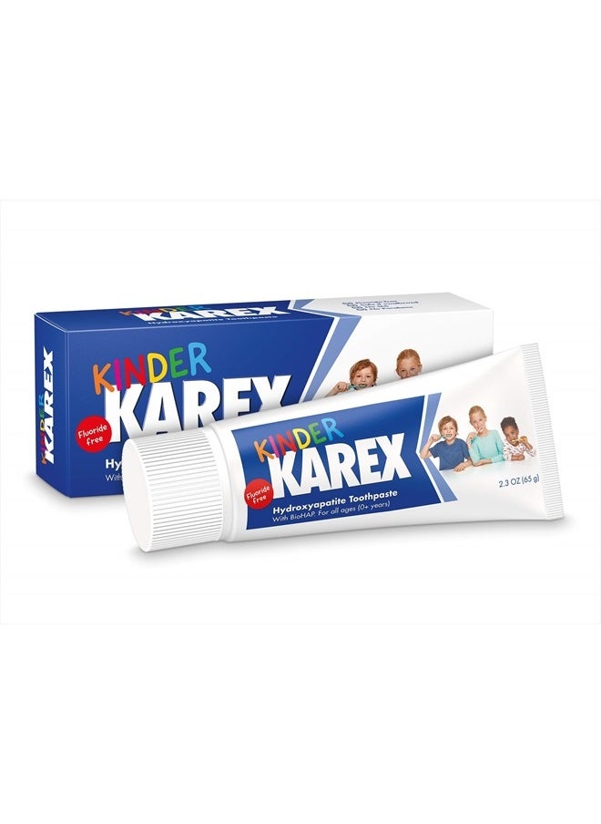 Kinder Karex Hydroxyapatite Kids Toddler Toothpaste 2.3 Ounce (Pack of 3), Fluoride Free, Safe If Accidentally Swallowed