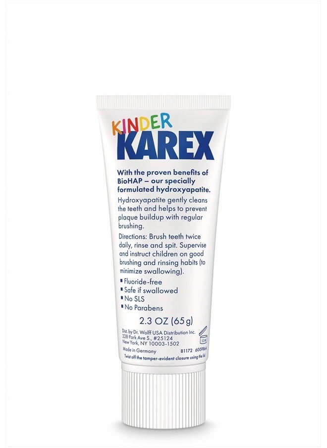 Kinder Karex Hydroxyapatite Kids Toddler Toothpaste 2.3 Ounce (Pack of 3), Fluoride Free, Safe If Accidentally Swallowed