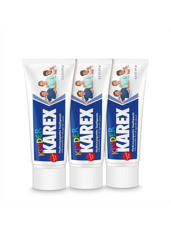 Kinder Karex Hydroxyapatite Kids Toddler Toothpaste 2.3 Ounce (Pack of 3), Fluoride Free, Safe If Accidentally Swallowed