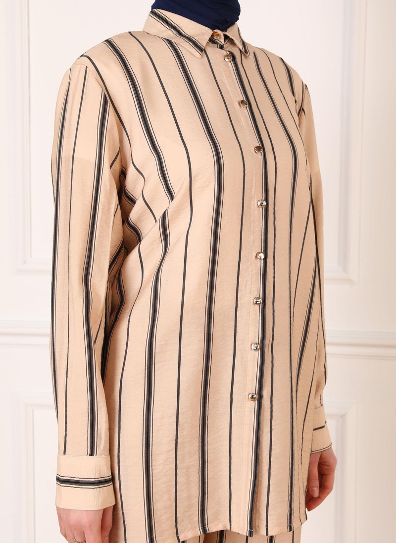 Beige - Black - Navy Blue Striped - Stripe - Suit - Refka