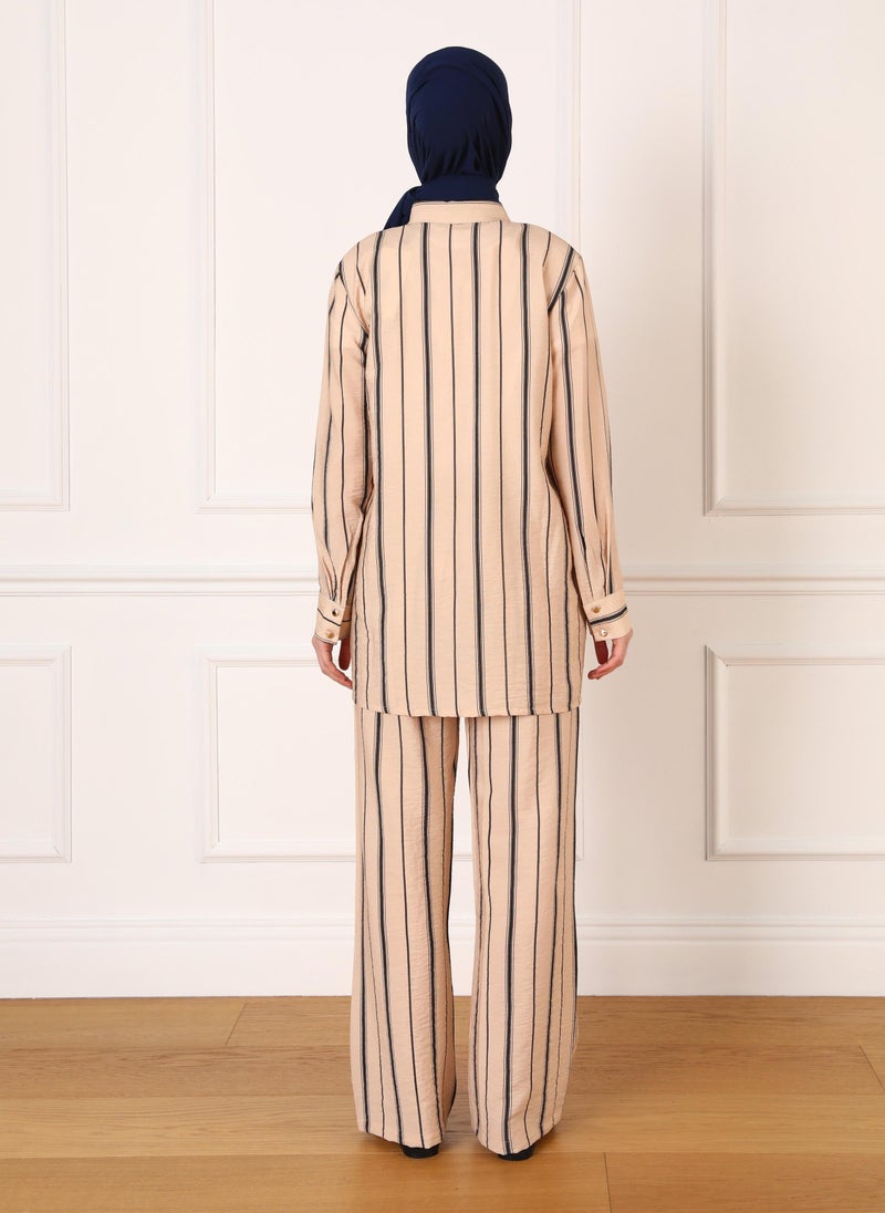 Beige - Black - Navy Blue Striped - Stripe - Suit - Refka