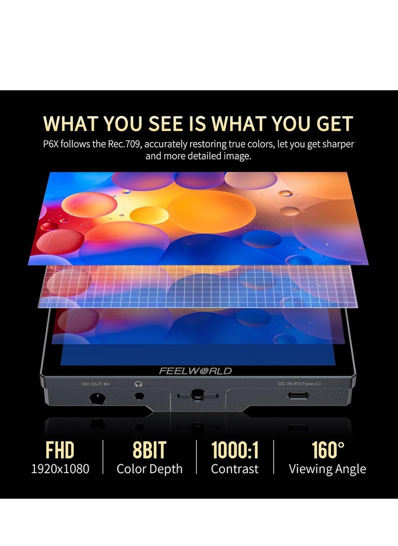 FEELWORLD P6X 5.5 Inch Aluminium DSLR Camera Field Monitor Touch Screen 4K HDMI