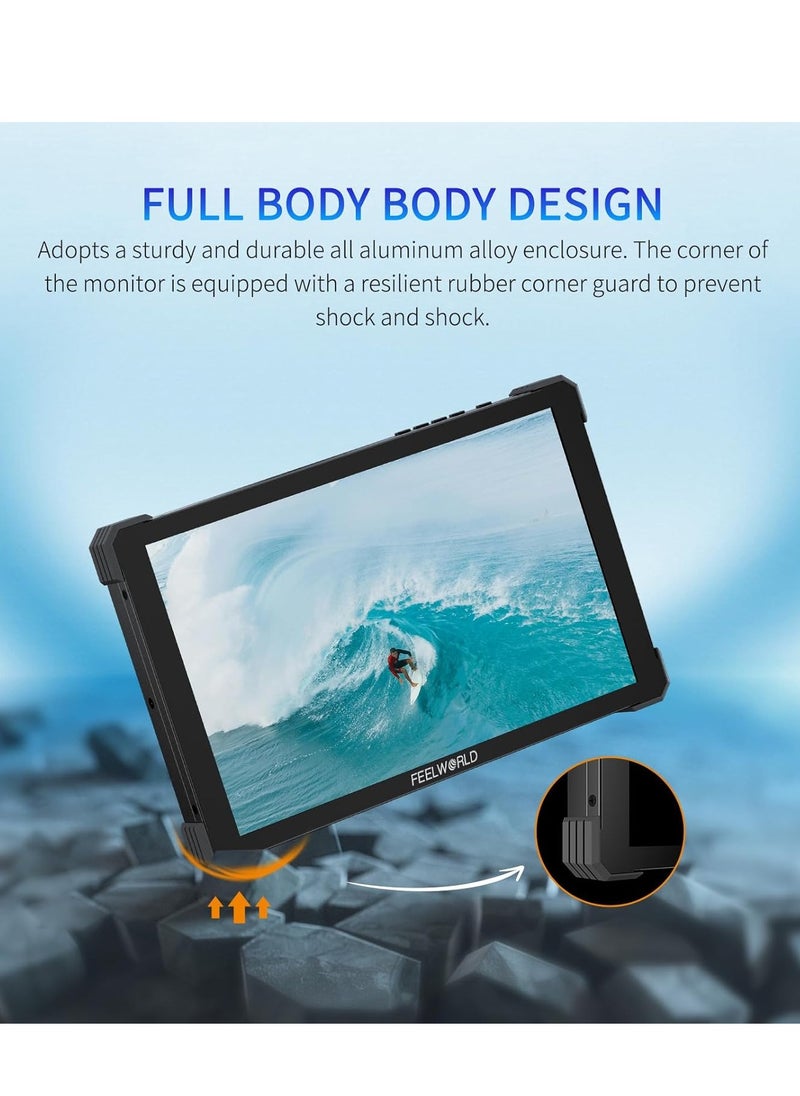 FEELWORLD T10 10.1-Inch Camera Field Monitor with Touchscreen, Supports 4K HDMI 60Hz, 3D LUT, 1920x1080 Resolution, HDR, Waveform, NP-F970 External Installation, Aluminum Alloy Shell