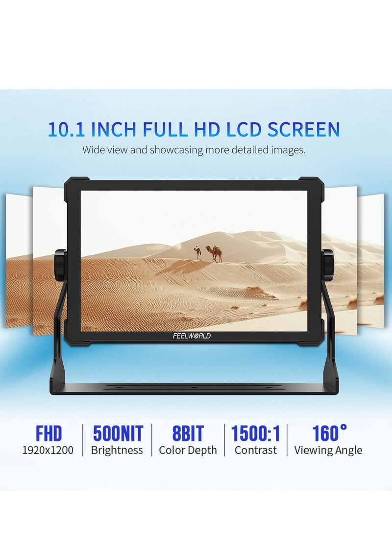 FEELWORLD T10 10.1-Inch Camera Field Monitor with Touchscreen, Supports 4K HDMI 60Hz, 3D LUT, 1920x1080 Resolution, HDR, Waveform, NP-F970 External Installation, Aluminum Alloy Shell