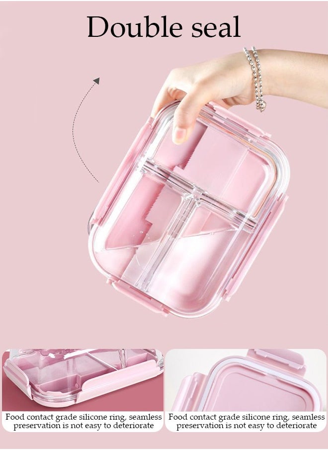 3 Pieces Glass Kitchen Meal Preparation Container, Glass Meal Boxes, Glass Bowls 410ml, 680ml, 650ml, Refrigerator Frozen Food Sealed Preservation Box, Microwave Heating Glass Meal Box, Pink Color