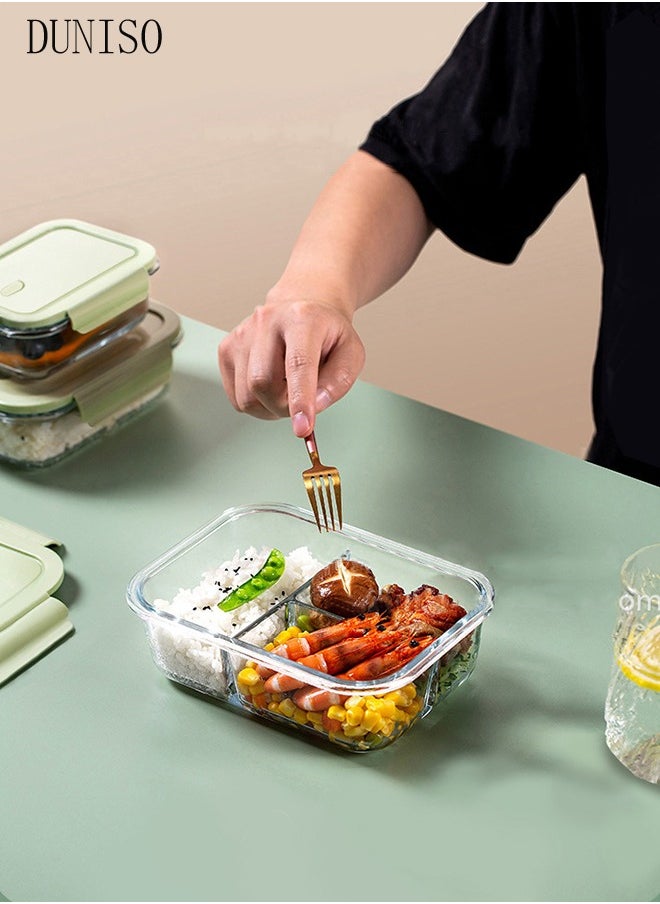 Fit & Fresh Divided Glass Containers, Food Storage Container 100% Leakproof Glass Lunch Boxes, Freezer Storage container with Lids Airtight, Glass Food Storage (Set of 4)