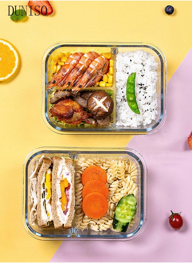 Fit & Fresh Divided Glass Containers, Food Storage Container 100% Leakproof Glass Lunch Boxes, Freezer Storage container with Lids Airtight, Glass Food Storage (Set of 4)