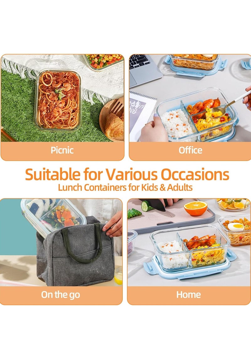 3 pieces glass kitchen meal preparation containers, 410ml, 650ml,960ml with durable lock lids, meal preparation containers, children's and adult glass bento boxes