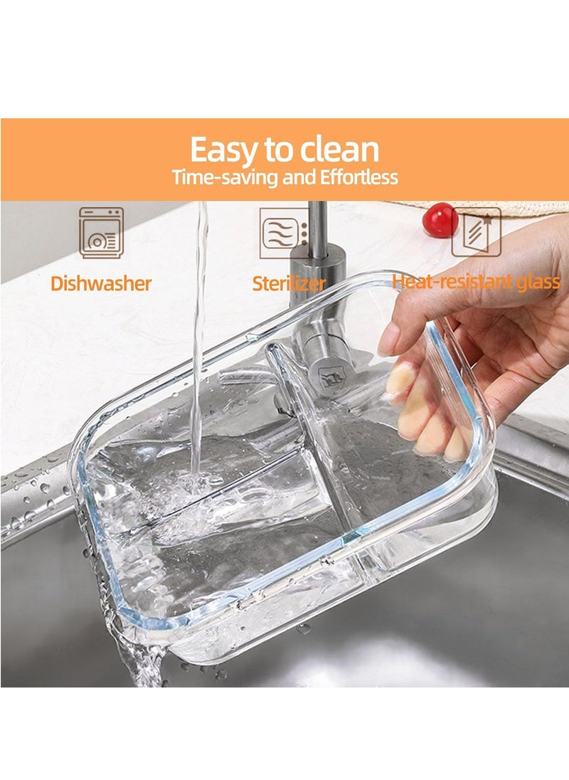 3 pieces glass kitchen meal preparation containers, 410ml, 650ml,960ml with durable lock lids, meal preparation containers, children's and adult glass bento boxes