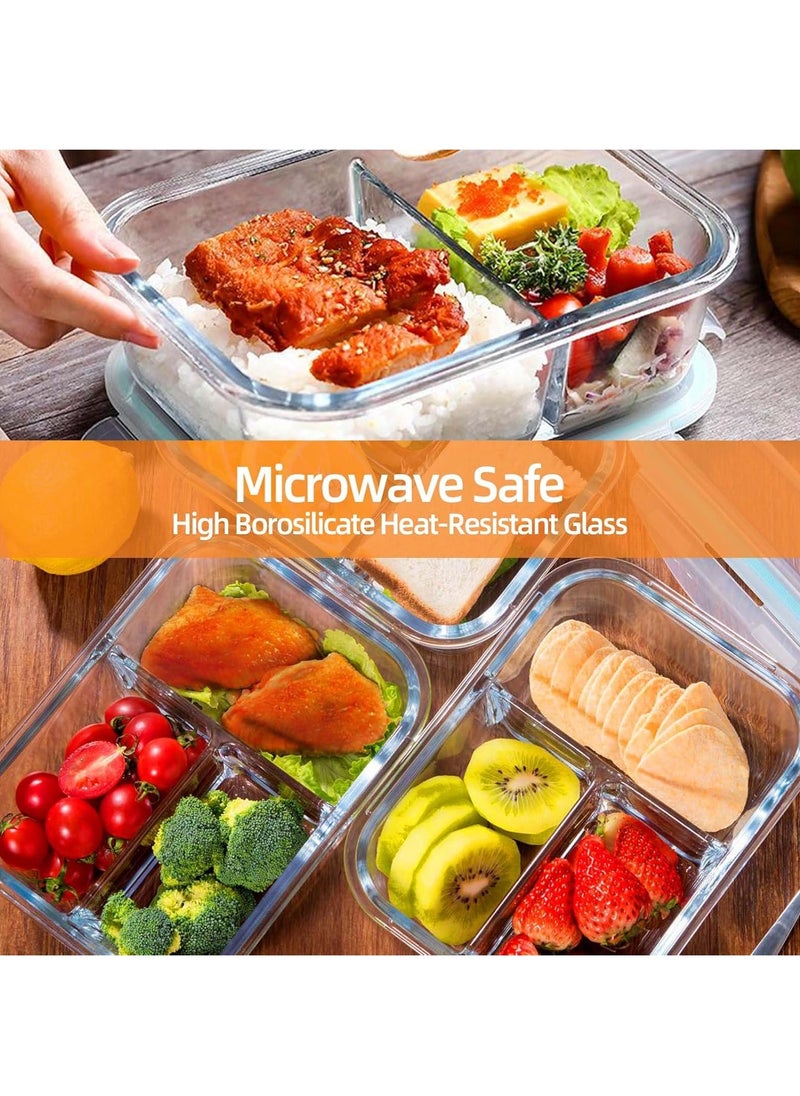 3 pieces glass kitchen meal preparation containers, 410ml, 650ml,960ml with durable lock lids, meal preparation containers, children's and adult glass bento boxes