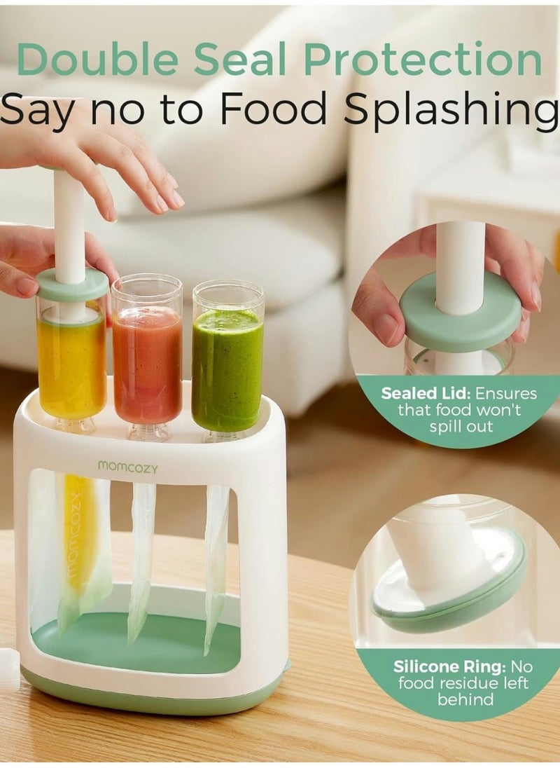 Baby Food Maker for Puree Food Storage, Precise Capacity Squeeze Station, Save Time & Efficient, No Food Splashing, Baby Essentials, with 5pcs Reusable Portable Food Storage Bags for Outdoor