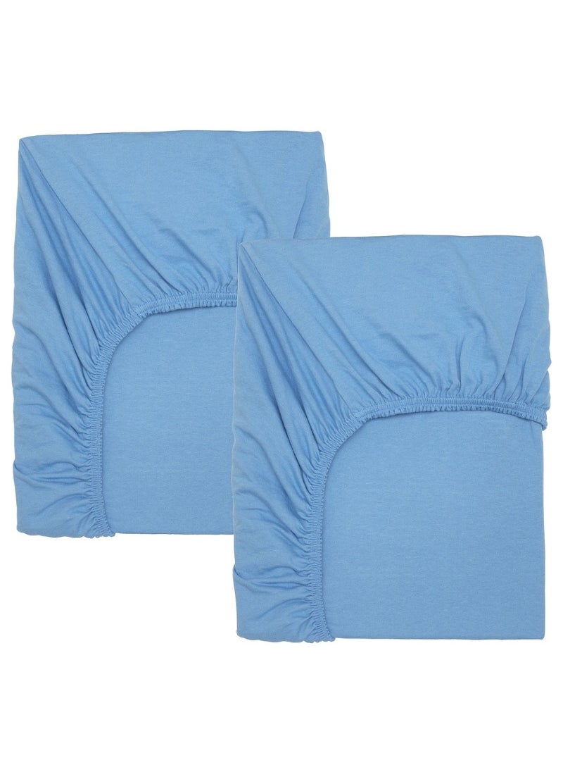 Fitted Sheet for Cot, Light Blue, 60x120cm (Pack of 2)
