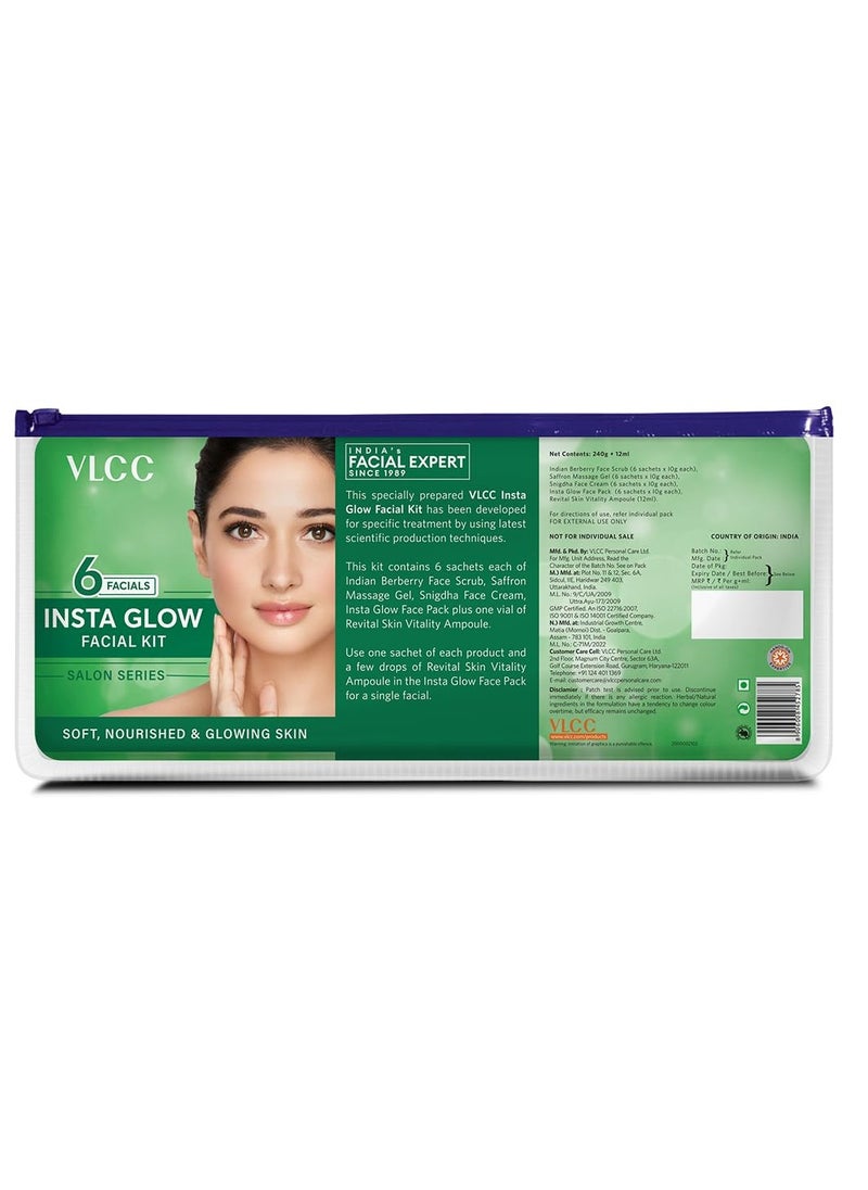 VLCC Salon Series Insta Glow Facial Kit (6 Facials) - 240g + 12ml | Fights Premature Ageing | Youthful Glow Facial Kit with Saffron & Berberry | Anti-Microbial and Complexion Brightening