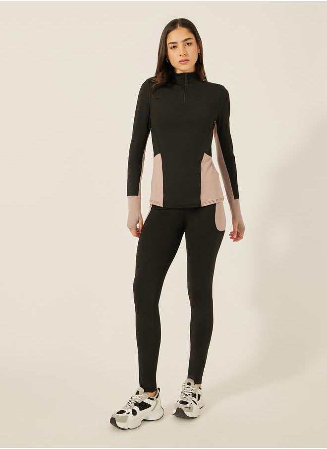COLORBLOCK HALF ZIP THUMBHOLE LS TOP and LEGGING ACTIVE SET