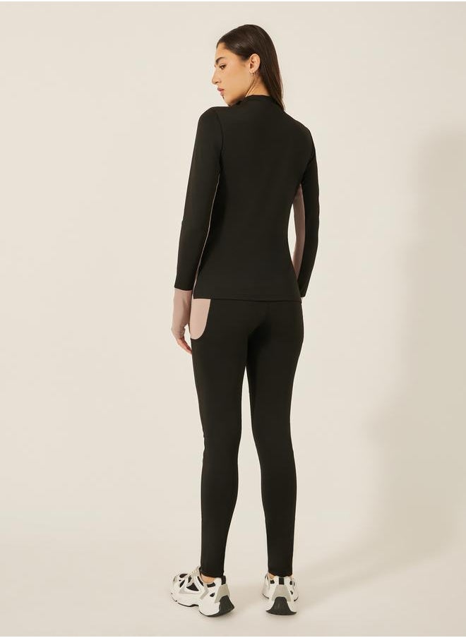 COLORBLOCK HALF ZIP THUMBHOLE LS TOP and LEGGING ACTIVE SET