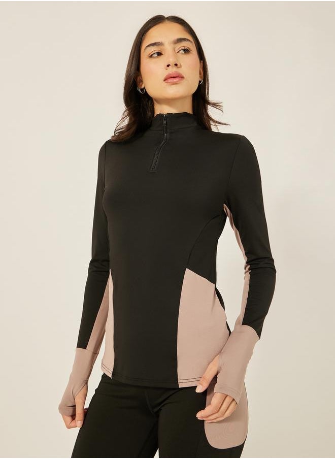 COLORBLOCK HALF ZIP THUMBHOLE LS TOP and LEGGING ACTIVE SET