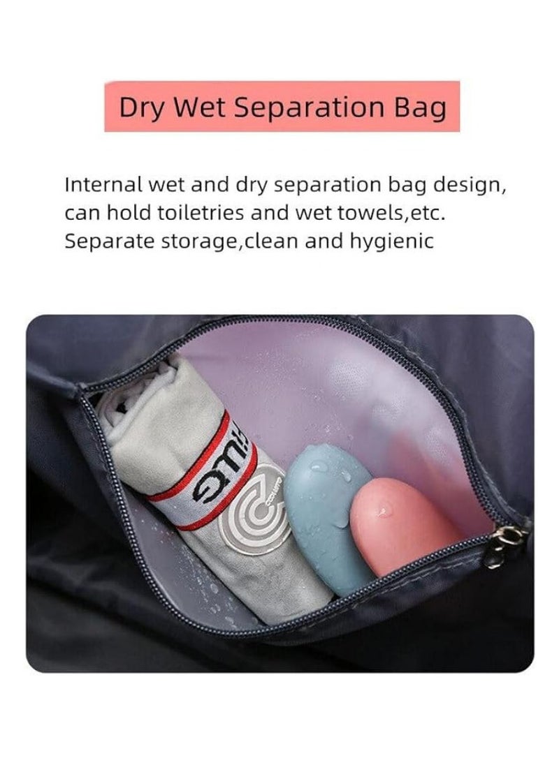 Fashionable Travel Bag With Detachable Universal Wheels, Foldable Luggage Bag,  Double Layer Expandable Suitcases Large Capacity Dry Wet Separation Duffle Bag With Wheels (Dark Blue)