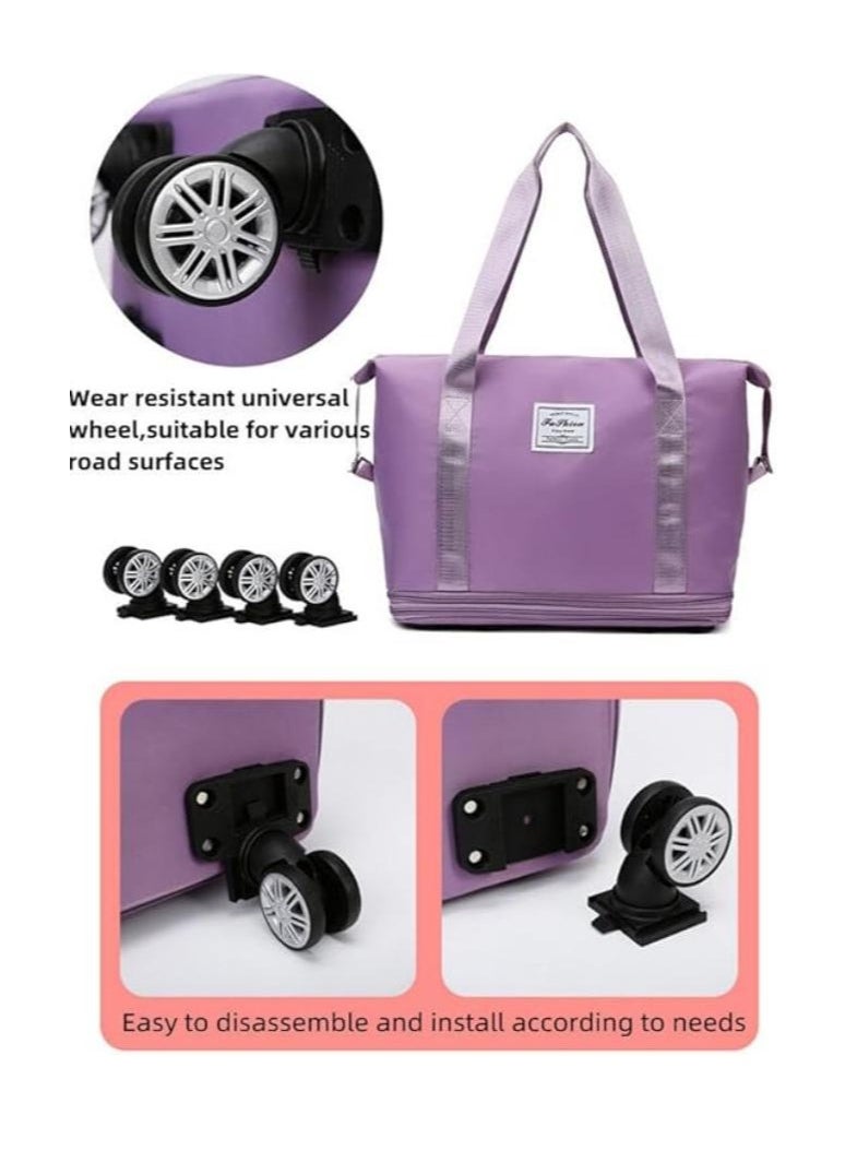 Fashionable Travel Bag With Detachable Universal Wheels, Foldable Luggage Bag,  Double Layer Expandable Suitcases Large Capacity Dry Wet Separation Duffle Bag With Wheels (Dark Blue)