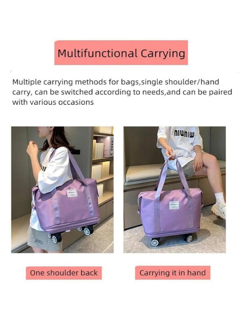 Fashionable Travel Bag With Detachable Universal Wheels, Foldable Luggage Bag,  Double Layer Expandable Suitcases Large Capacity Dry Wet Separation Duffle Bag With Wheels (Dark Blue)