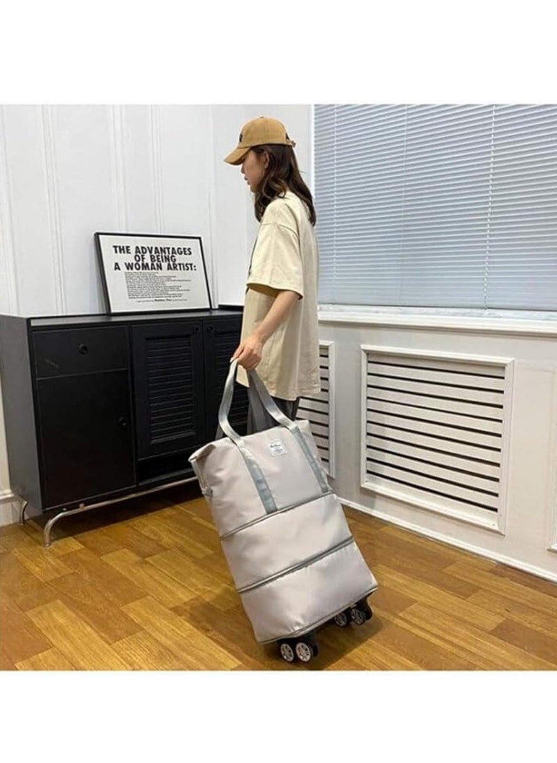 Fashionable Travel Bag With Detachable Universal Wheels, Foldable Luggage Bag,  Double Layer Expandable Suitcases Large Capacity Dry Wet Separation Duffle Bag With Wheels (Dark Blue)