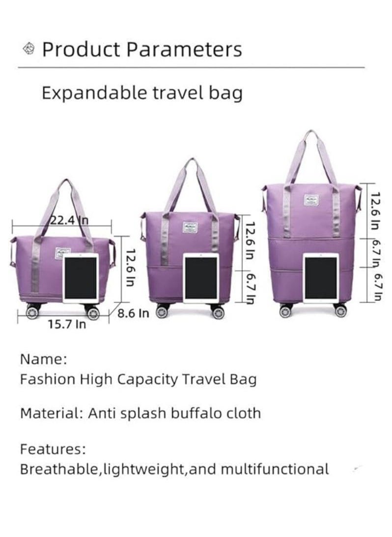 Fashionable Travel Bag With Detachable Universal Wheels, Foldable Luggage Bag,  Double Layer Expandable Suitcases Large Capacity Dry Wet Separation Duffle Bag With Wheels (Dark Blue)
