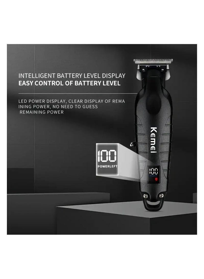 KM-2293 Professional T-Blade Gapless Shaving Hair Trimmer with LCD Display for Barbers