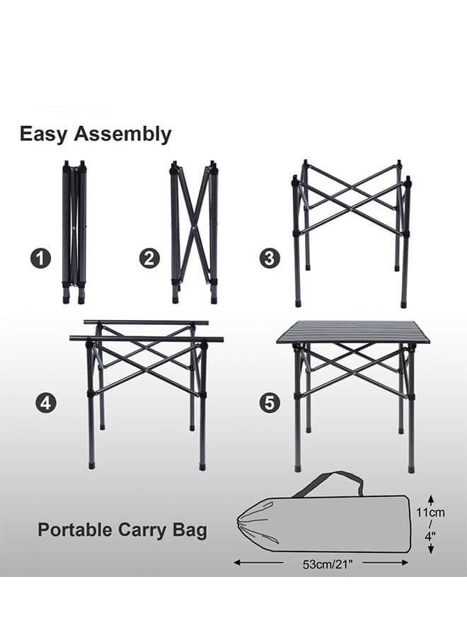 Folding Camping Table 53x51x50cm Portable Picnic Table - Ultra-Stable Aluminum Alloy, Quick Setup, Waterproof Surface for Outdoor, BBQ, Fishing