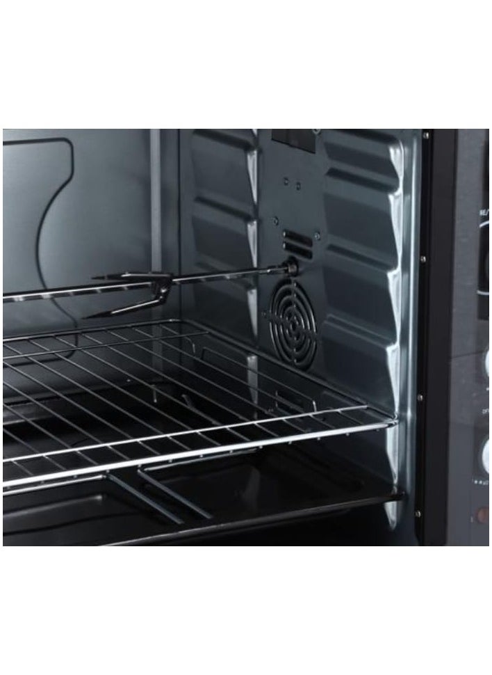 Electric Oven with Rotisserie, Convection, 60L Capacity, 2200W - Stainless Steel Heating Elements, 60-Minute Timer, Heat-Resistant Tempered Glass Window, Indoor Cooking Lamp| Golden