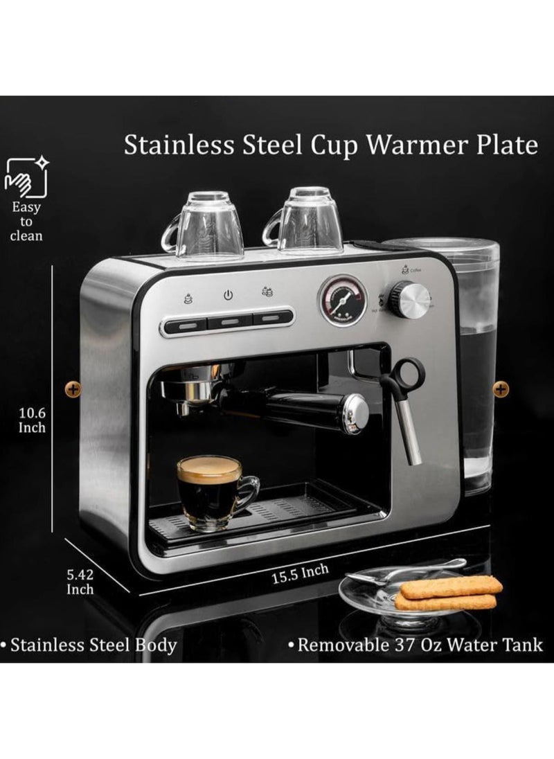 Espresso Machine for Home - 20 Bar Pressure, Milk Frother & Steam Wand, Double Cup Splitter, Fast Heating Cappuccino & Latte Maker, Large Water Tank