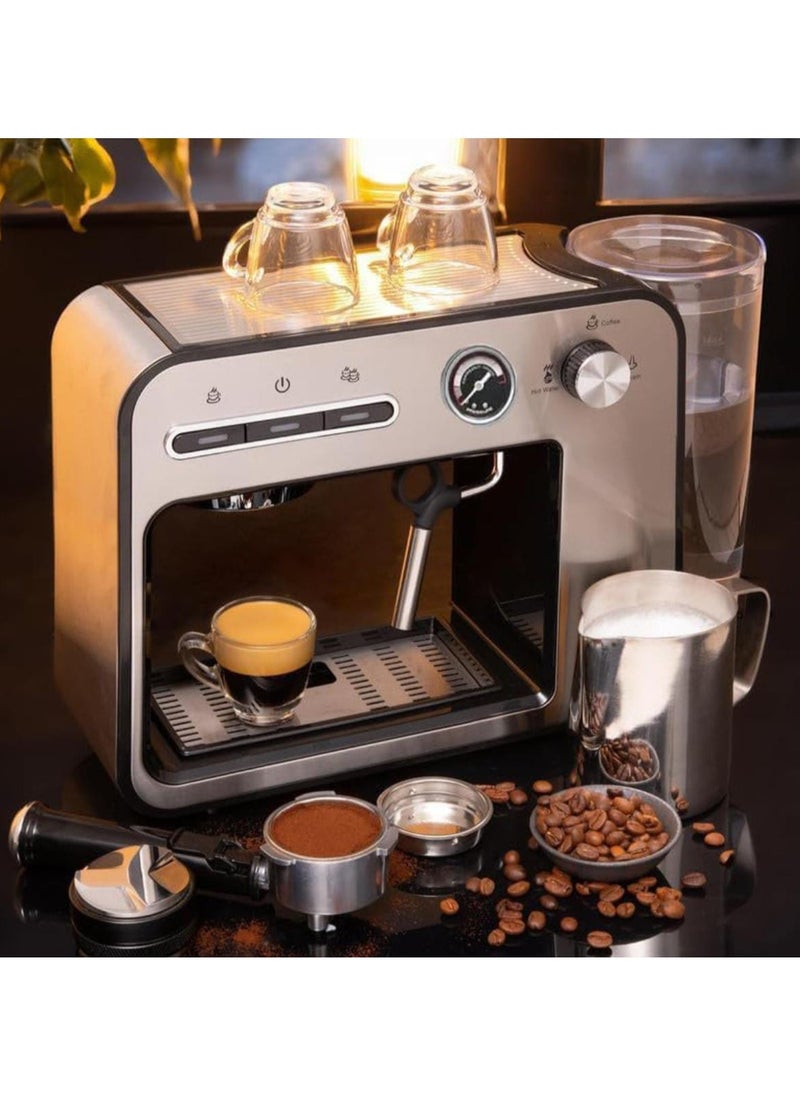 Espresso Machine for Home - 20 Bar Pressure, Milk Frother & Steam Wand, Double Cup Splitter, Fast Heating Cappuccino & Latte Maker, Large Water Tank