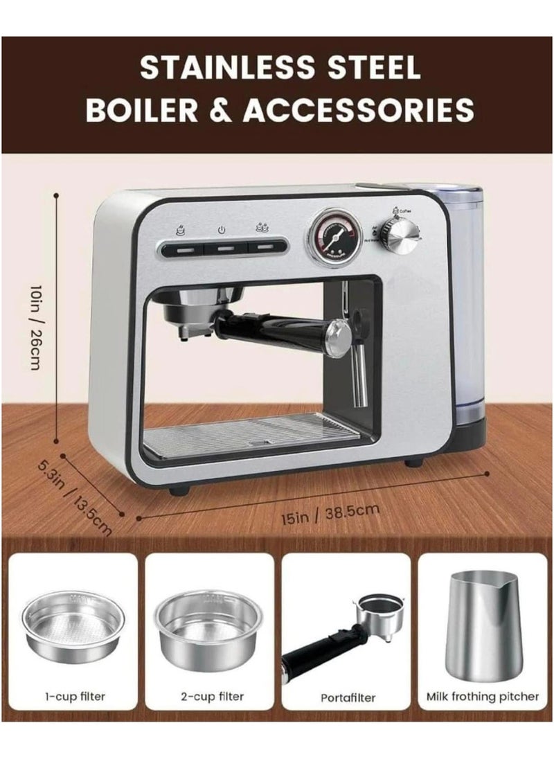Espresso Machine for Home - 20 Bar Pressure, Milk Frother & Steam Wand, Double Cup Splitter, Fast Heating Cappuccino & Latte Maker, Large Water Tank