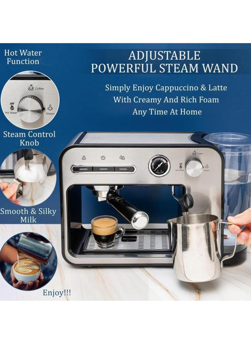 Espresso Machine for Home - 20 Bar Pressure, Milk Frother & Steam Wand, Double Cup Splitter, Fast Heating Cappuccino & Latte Maker, Large Water Tank