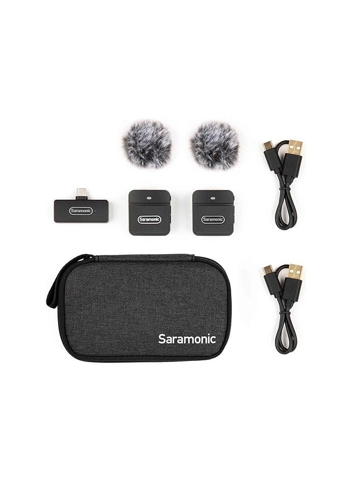 Saramonic Blink 100 B6 TX+TX+RX 2-Person 2.4GHz Micro Clip-On Wireless System w/Device-Mountable Dual USB-C Receiver for Android & iOS Devices, Computers, More