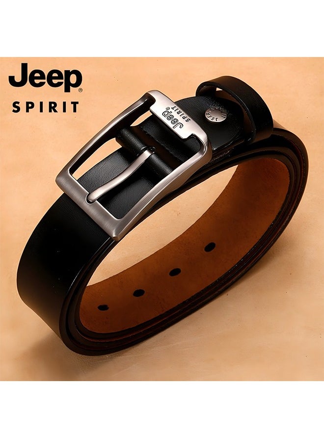 JEEPSPIRIT Men's Leather Belt - Classic Pin Buckle, Perfect for Jeans, Suits & Uniforms Black