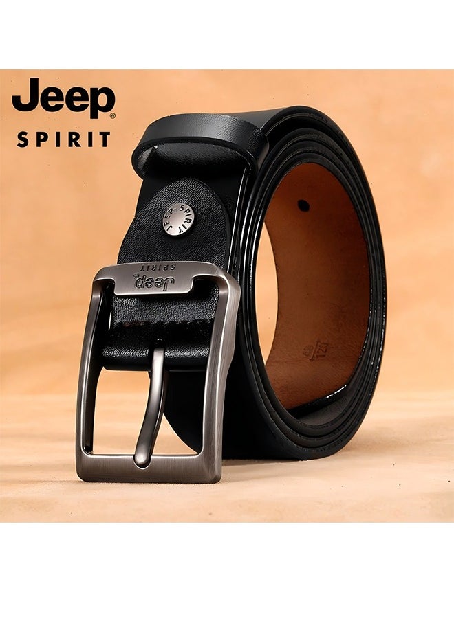 JEEPSPIRIT Men's Leather Belt - Classic Pin Buckle, Perfect for Jeans, Suits & Uniforms Black