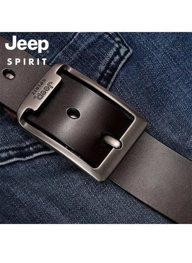 JEEPSPIRIT Men's Leather Belt - Classic Pin Buckle, Perfect for Jeans, Suits & Uniforms Black