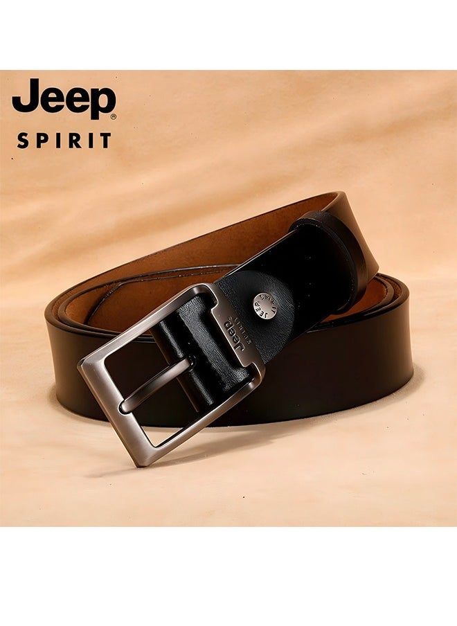 JEEPSPIRIT Men's Leather Belt - Classic Pin Buckle, Perfect for Jeans, Suits & Uniforms Black