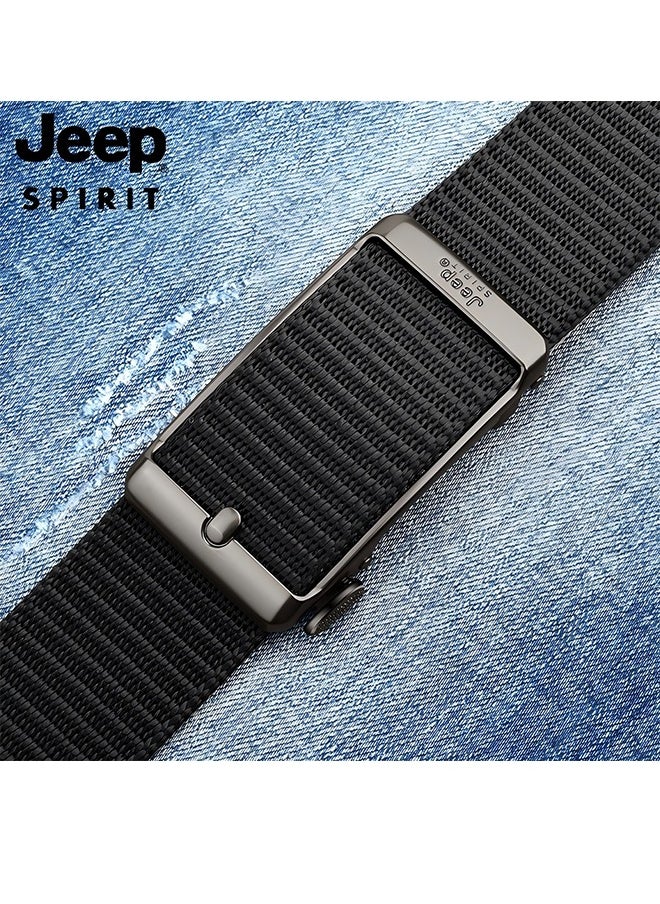 JEEP SPIRIT Men's Automatic Buckle Nylon Belt - Lightweight, Breathable, Adjustable for Jeans, Casual & Business Wear Black